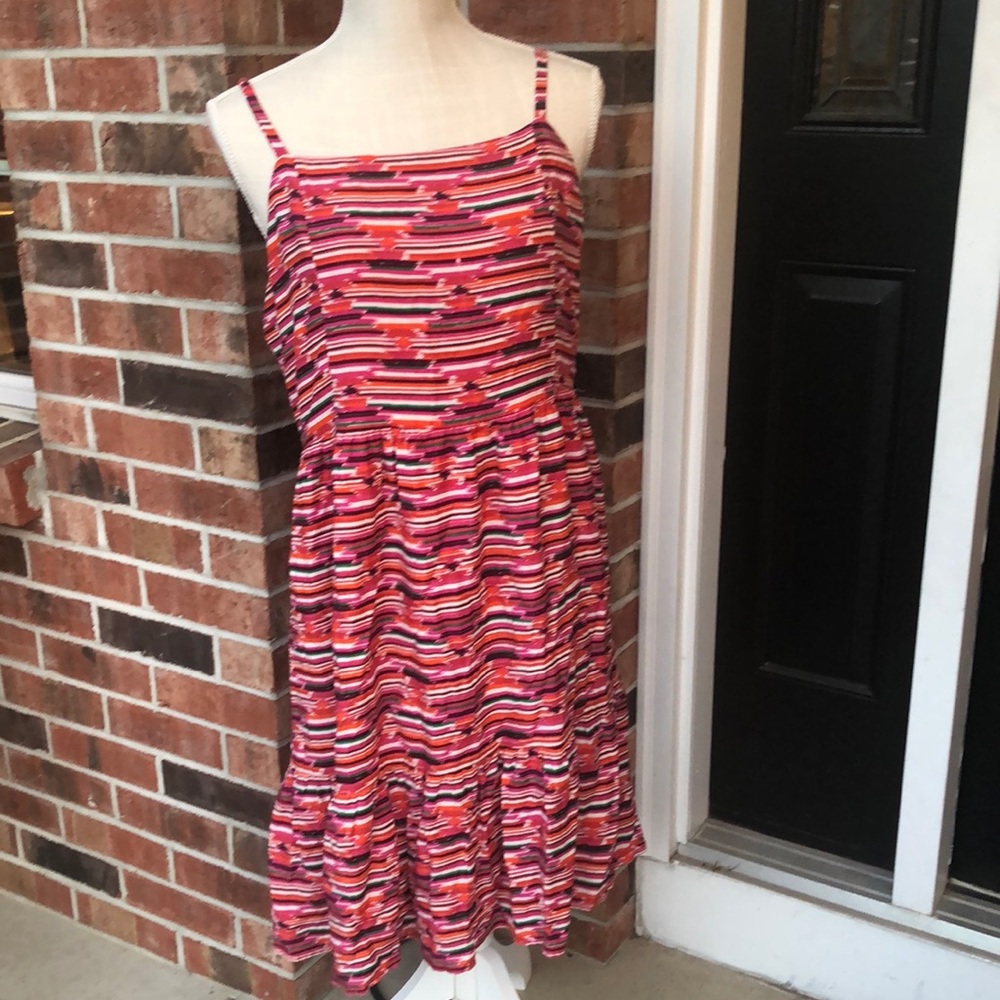 LOFT Multicolor Striped Midi Dress - Red, Pink, Orange, Blue